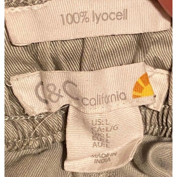 C&C California 100% lyocell green palm print wide leg elastic waist pants L - Picture 7 of 7